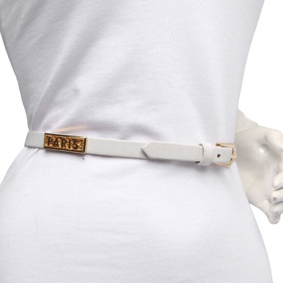 Vintage Beverly Hamburg Leather Skinny Belt PARIS Stamp Gold White 90s Canada - Picture 6 of 12